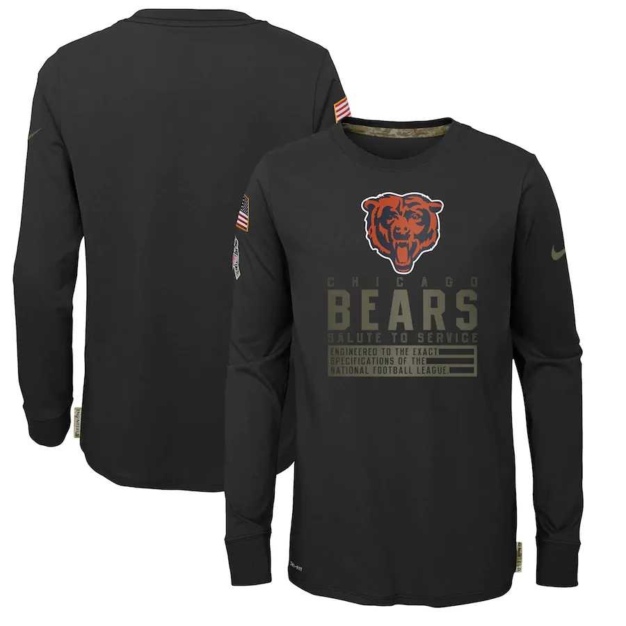 Nike Chicago Bears Youth Black Salute to Service Long Sleeve TShirt